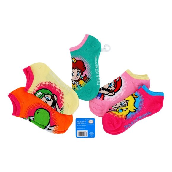 Super Mario Bros No Show Socks, 5 Pairs, Sock Size 6-8 1/2 - Picture 2 of 2